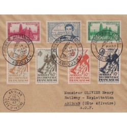 COTE D'IVOIRE - ABIDJAN - JOURNEE DU TIMBRE - 15 MARS 1947 - LETTRE AVEC SUPERBE AFFRANCHISSEMENT POUR LA FRANCE