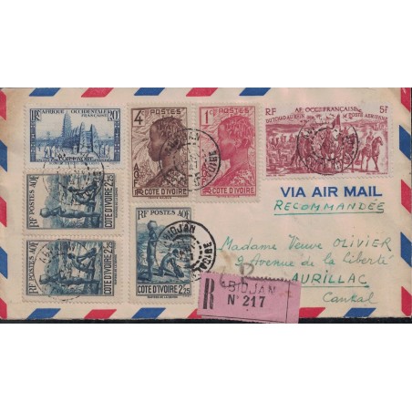 COTE D'IVOIRE - ABIDJAN - SUPERBE AFFRANCHISSEMENT RECOMMANDE POUR LA FRANCE - 11-1-1947.