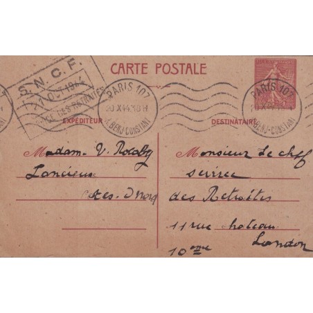 SEMEUSE LIGNEE - CARTE POSTALE - 1F20 - IMPRIMEE A RENNES A L'AUTOMNE 1944 POUR LES DEPARTMENTS LIBERES DE L'OUEST.