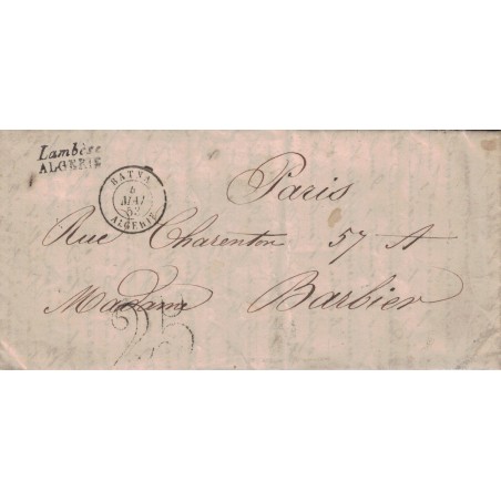 ALGERIE - CURSIVE DOUBLE - LAMBESE / ALGERIE - CAD T15 DE BATNA DU 6 MAI 1852 - TAXE 25 DOUBLE TRAIT.