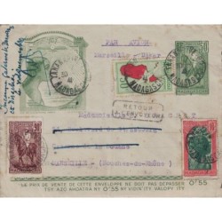 MADAGASCAR - ENTIER POSTAL AVEC COMPLEMENT RECTO-VERSO PAR AVION POUR LA FRANCE VIA DAKAR - RETOUR ENVOYEUR