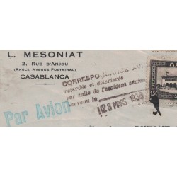 MAROC - CASABLANCA - ACCIDENT LIGNE AMERIQUE DU SUD MAROC-FRANCE - GRIFFE SPECIALE DU  MARS 1938.