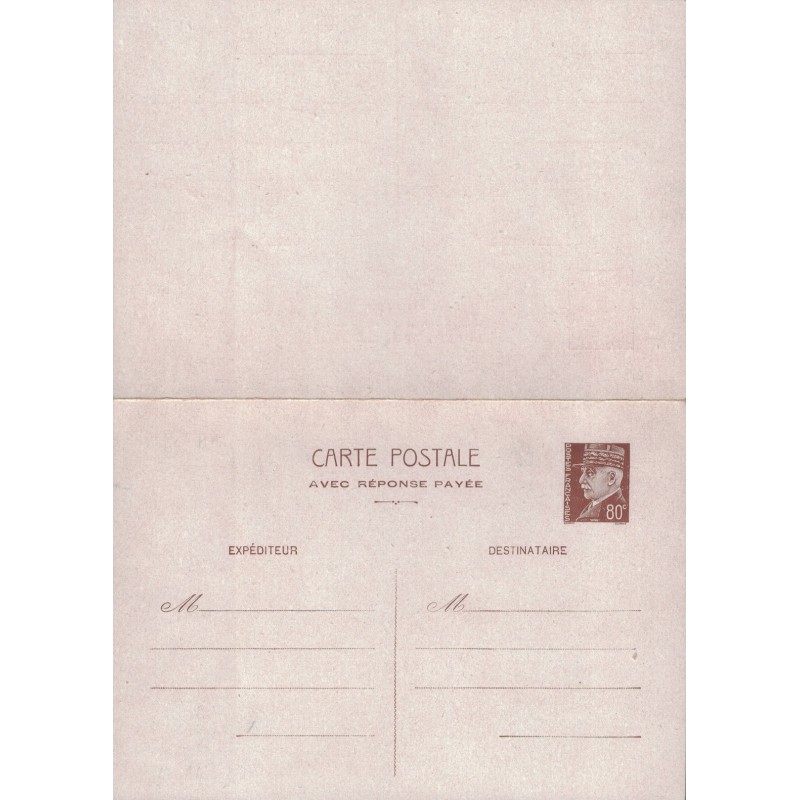 PETAIN - 80c - ENTIER CARTE POSTALE AVEC REPONSE PAYEE - COTE 120€.