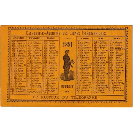 CALENDRIER-ANNUAIRE DES LIGNES TELEGRAPHIQUES 1881