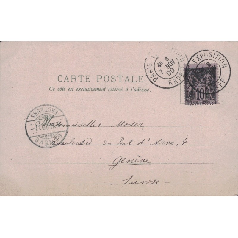 PARIS - EXPOSITION - RAPP - SAGE 10c DU 7-11-1900 POUR GENEVE SUISSE.