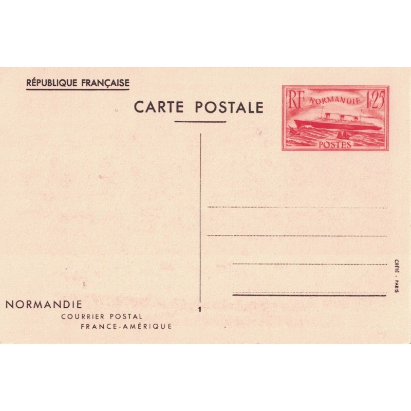 NORMANDIE - COURRIER POSTAL FRANCE AMERIQUE - ENTIER POSTAL NEUF -SANS REPIQUAGE  - COTE 25€.