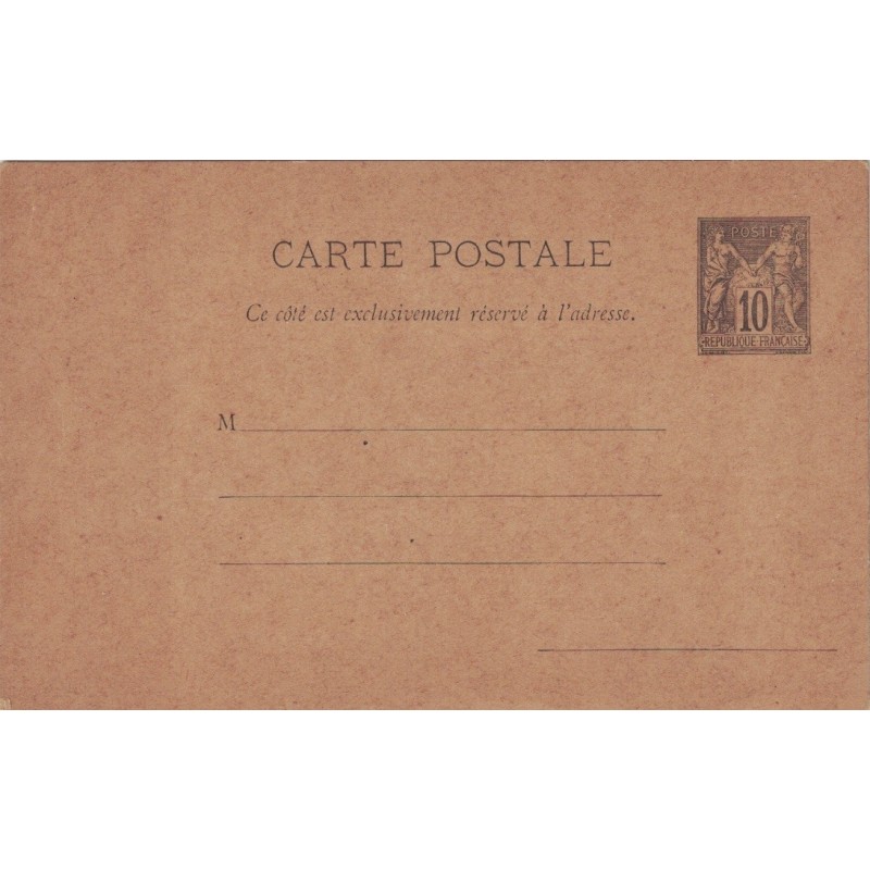 SAGE - CARTE POSTALE - 10c NOIR/CHAMOIS - SANS REPUBLIQUE FRANCAISE.