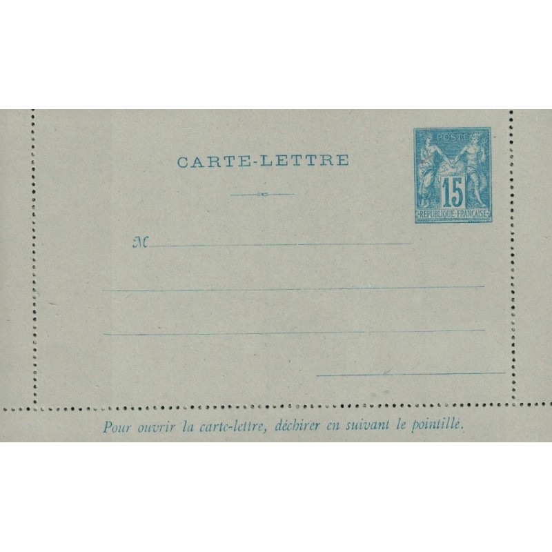 SAGE - CARTE LETTRE - NEUVE 15c BLEU SUR VERDATRE - PIQUAGE B.