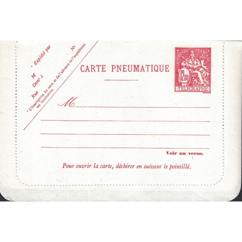 CHAPLAIN - CARTE PNEUMATIQUE - 12F - ORANGE - NEUVE.