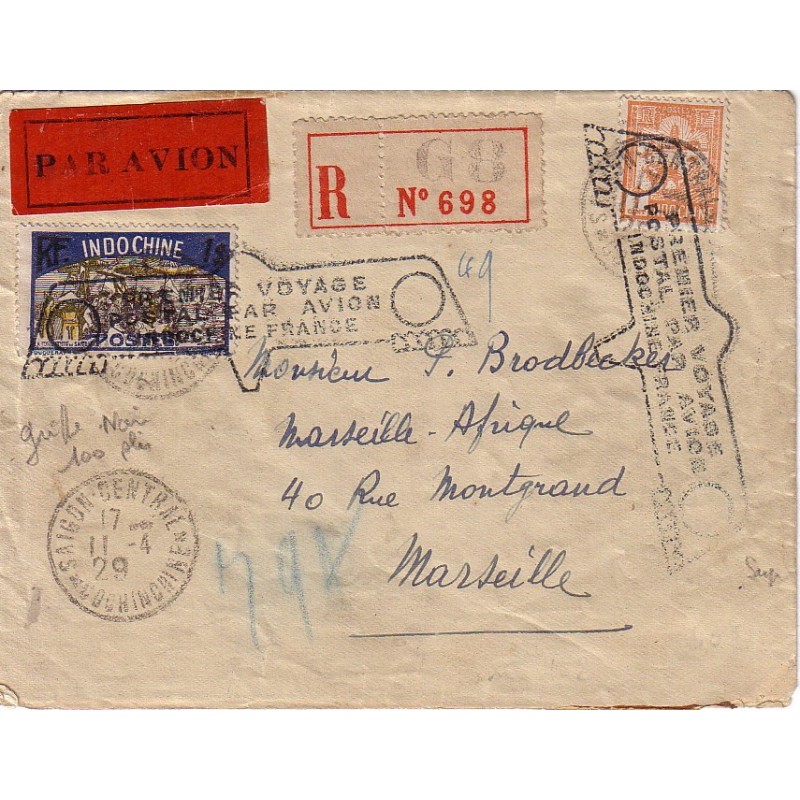 INDOCHINE - SAIGON-PARIS - NOUVEAU RECORD DE RAPIDITE - LETTRE DE SAIGON POUR LA FRANCE LE 11-4-1929. INDOCHINE - SAIGON-PARIS - NOUVEAU RECORD DE RAPIDITE - LETTRE DE SAIGON POUR LA FRANCE LE 11-4-1929.