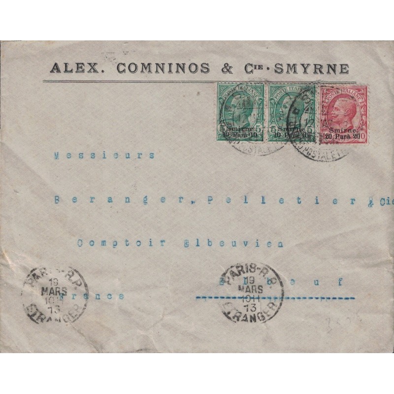LEVANT ITALIEN - SMYRNE - LETTRE POUR LA FRANCE LE 12-3-1913 - ITALIE..