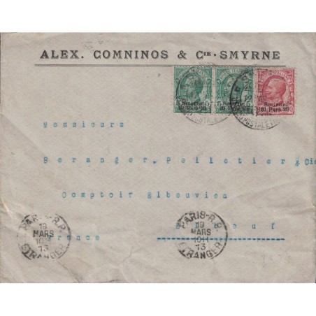 LEVANT ITALIEN - SMYRNE - LETTRE POUR LA FRANCE LE 12-3-1913 - ITALIE..