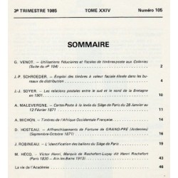 DOCUMENTS PHILATELIQUES - No106 - OCTOBRE 1985.