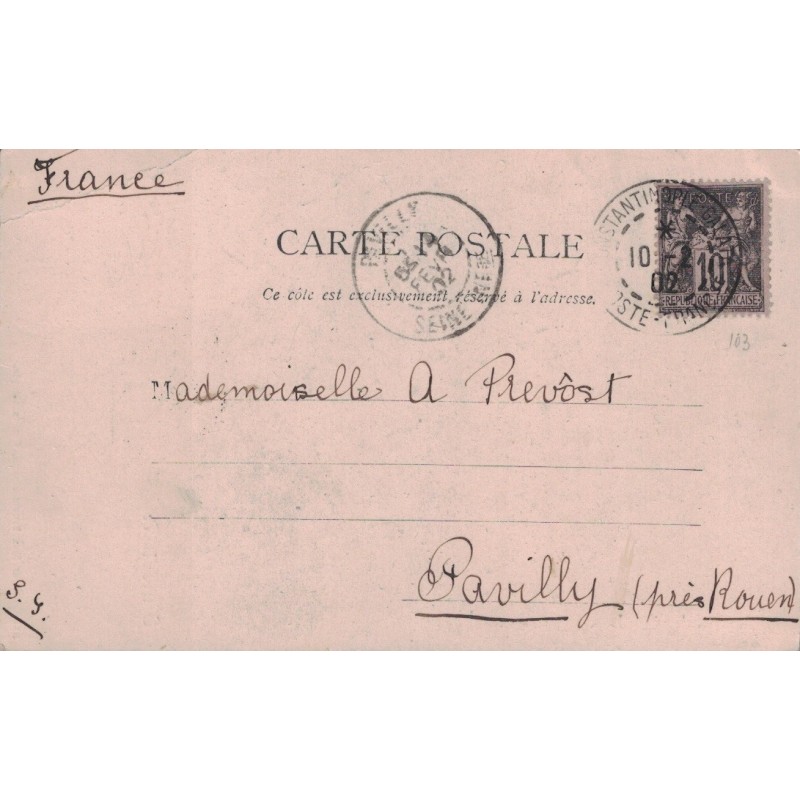 TURQUIE - CONSTANTINOPLE-GALATA POSTE FRANCAISE - SAGE No103 SUR CARTE DU 10-2-1902.