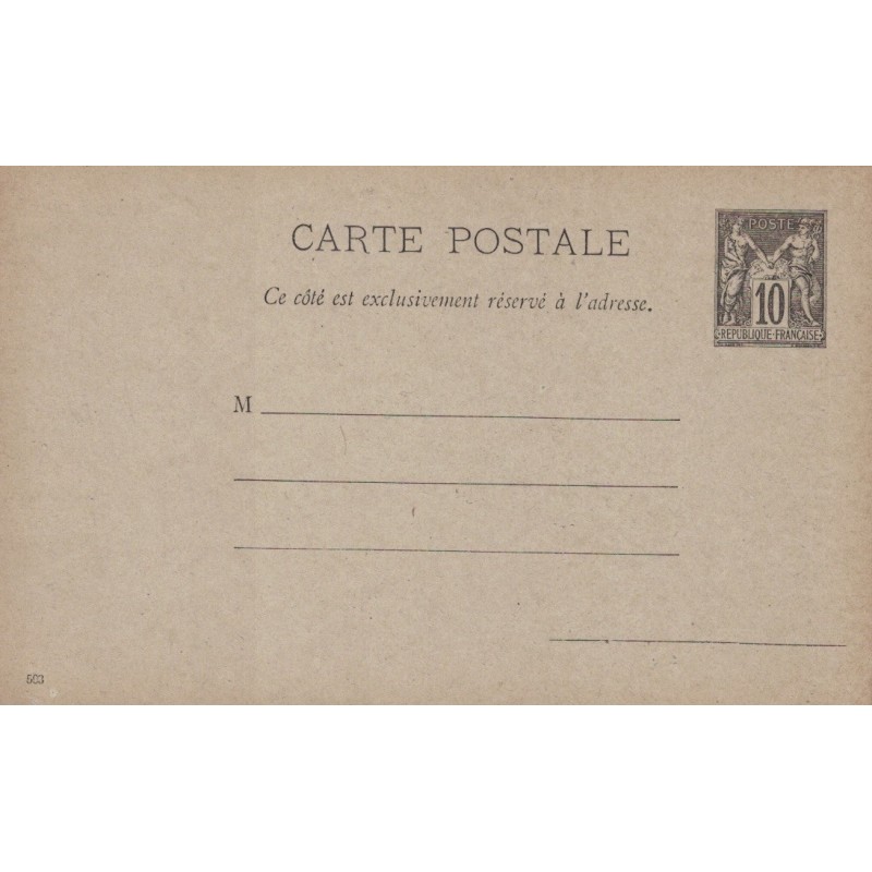 SAGE - CARTE POSTALE 10c - SANS REPUBLIQUE FRANCAISE.