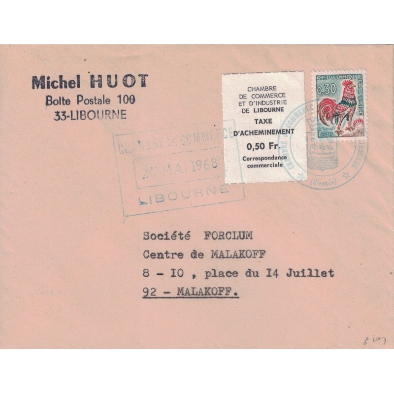 GIRONDE - GREVE DE LIBOURNE - LE 27 MAI 1968 - COQ 0.30c ET VIGNETTE 0.50F NOIRE DE GREVE - COTE 85€.