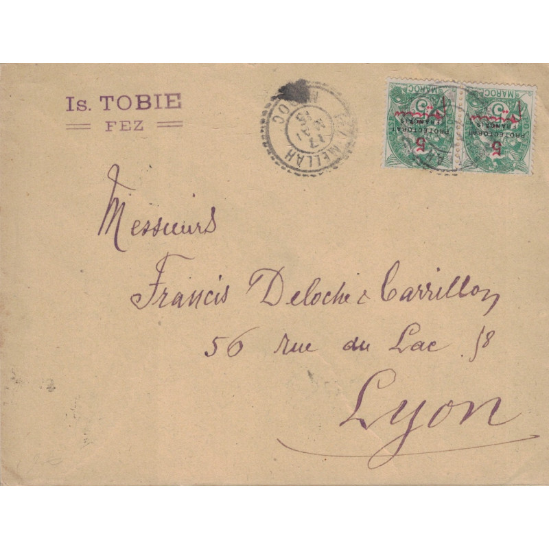 MAROC - FEZ-MELLAH - TYPE BLANC SURCHARGE PROTECTORAT FRANCAIS - 17-5-1915- LETTRE POUR LA FRANCE