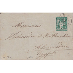 TUNISIE - TUNIS - SAGE - ENTIER POSTAL 5c POUR ALEXANDRIE EGYPTE - LE 12 JANVIER 1888.