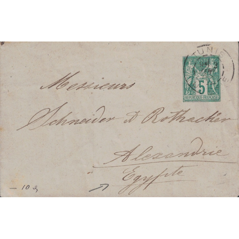 TUNISIE - TUNIS - SAGE - ENTIER POSTAL 5c POUR ALEXANDRIE EGYPTE - LE 12 JANVIER 1888.