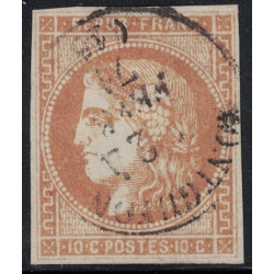 No043B - 10c BISTRE - OBLITERATION CACHET A DATE MONTGUYON - SIGNATURE CALVES - COTE 110€.