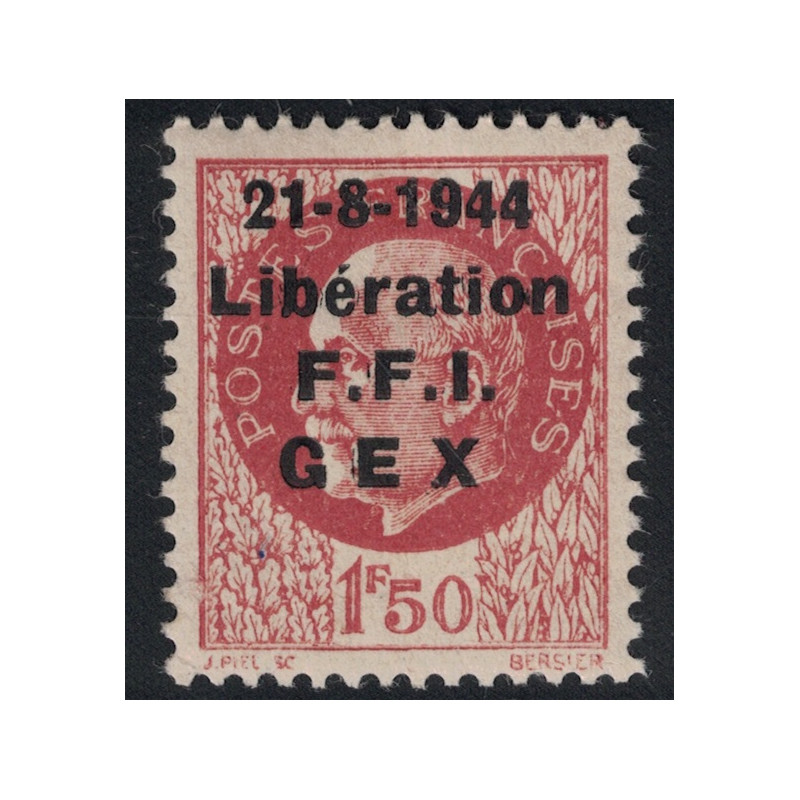 LIBERATION - AIN - GEX - 1F50 PETAIN - SURCHARGE 21-8-1944 LIBERATION FFI GEX - SIGNATURE CALVES.