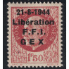 LIBERATION - AIN - GEX - 1F50 PETAIN - SURCHARGE 21-8-1944 LIBERATION FFI GEX - SIGNATURE CALVES.
