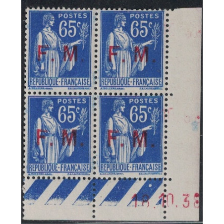 FM No008 - 65c - TYPE PAIX AVEC SURCHARGE - COIN DATEE 18-10-1938 - AVEC 1 POINT BLANC.