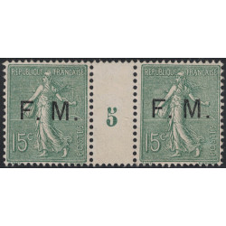 FM No002 - 15c SEMEUSE SURCHARGE FM AVEC MILLESIME 5 - COTE 530€.
