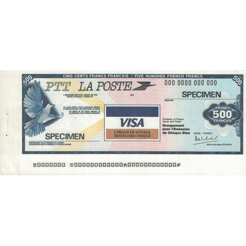 COURS D'INSTRUCTION - CHEQUE DE VOYAGE - 500F - SPECIMEN.