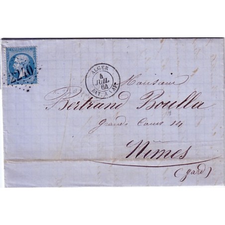 LIGNE D'ALGERIE-ALGER BAT.A.VAP DU 4-07-1864.