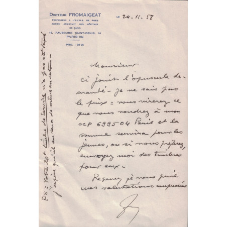 FROMAIGEAT Jacques (1908-1988) - PHILATELISTE - PROFESSEUR EN MEDECINE.