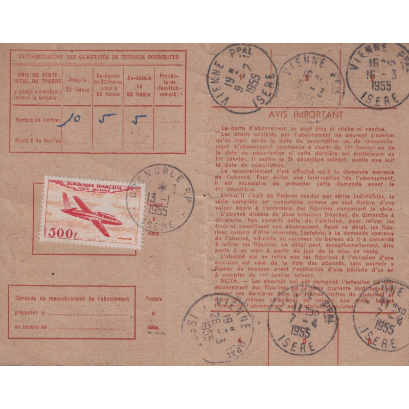 ISERE - GRENOBLE - PA N°32 SEUL SUR CARTE D'ABONNEMENT AUX TIMBRES POSTE.