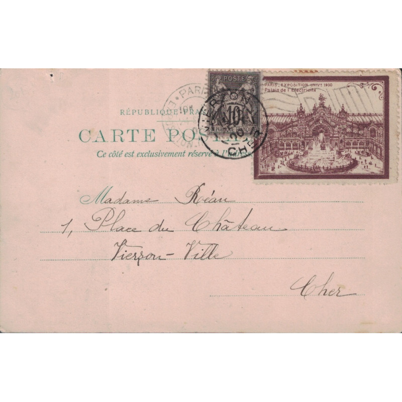 EXPOSITION 1900 DRAPEAU - 24-9-1900 - SAGE 10c AVEC GRANDE VIGNETTE DU PALAIS DE L'ELECTRICITE.