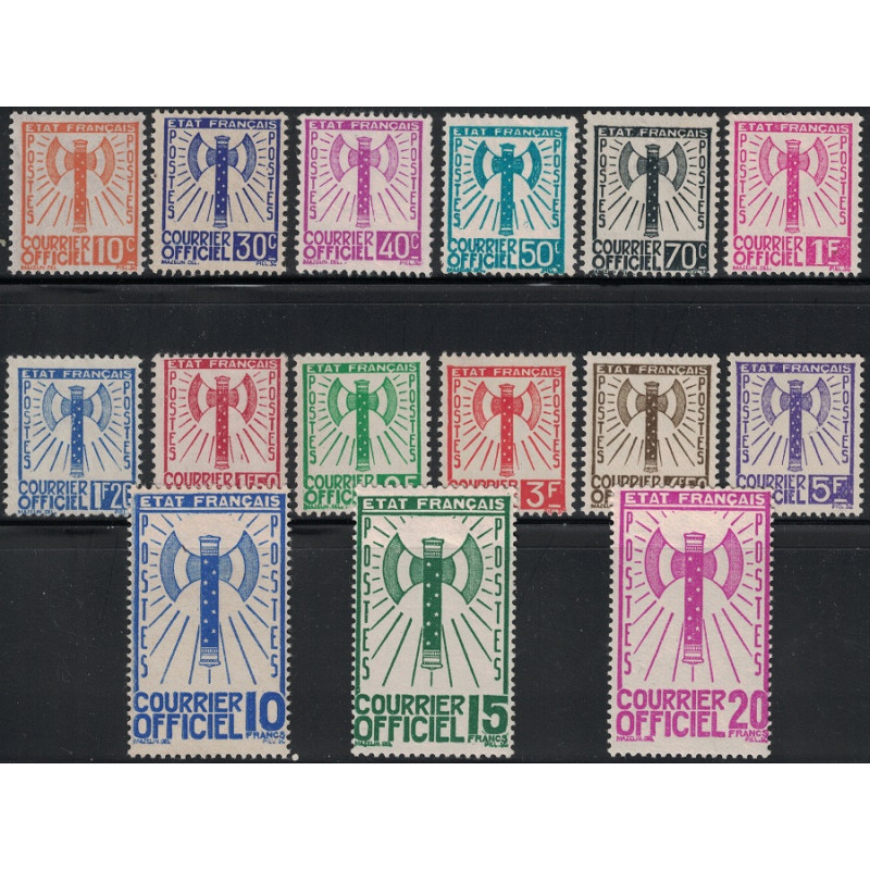 TIMBRES DE SERVICE - FRANCISQUE - SERIE NEUVE AVEC ET SANS GOMME - COTE 1850€.