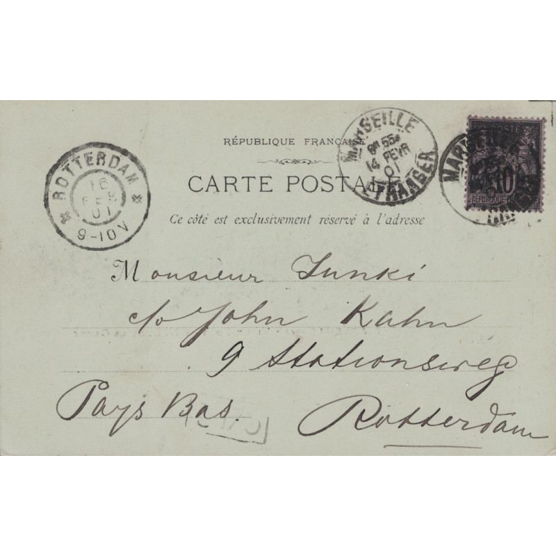 SAGE - MARSEILLE ETRANGER - 10c A DESTINATION DE ROTTERDAM - PAYS BAS - 14-2-1901.