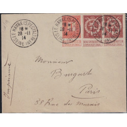 SEINE MARITIME - LE HAVRE SPECIAL - BELGIQUE - POSTE BELGE - LETTRE POUR PARIS -28-11-1914 - BEL AFFRANCHISSEMENT.