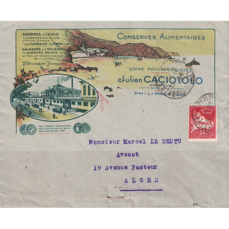 ALGERIE - SUPERBE ENVELOPPE ILLUSTREE - CONSERVES ALIMENTAIRE JULIEN CACIOTOLO A PHILIPPEVILLE EN 1931. ALGERIE - SUPERBE ENVELOPPE ILLUSTREE - CONSERVES ALIMENTAIRE JULIEN CACIOTOLO A PHILIPPEVILLE EN 1931.
