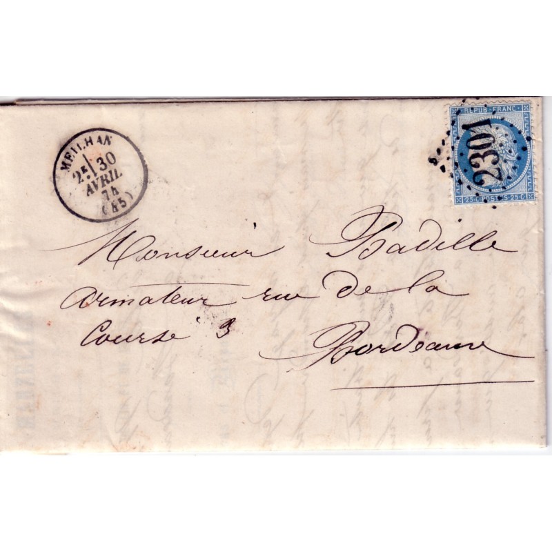 LOT ET GARONNE - MEILHAN T16 DU 30-4-1874 No60 OBL.GC2301.