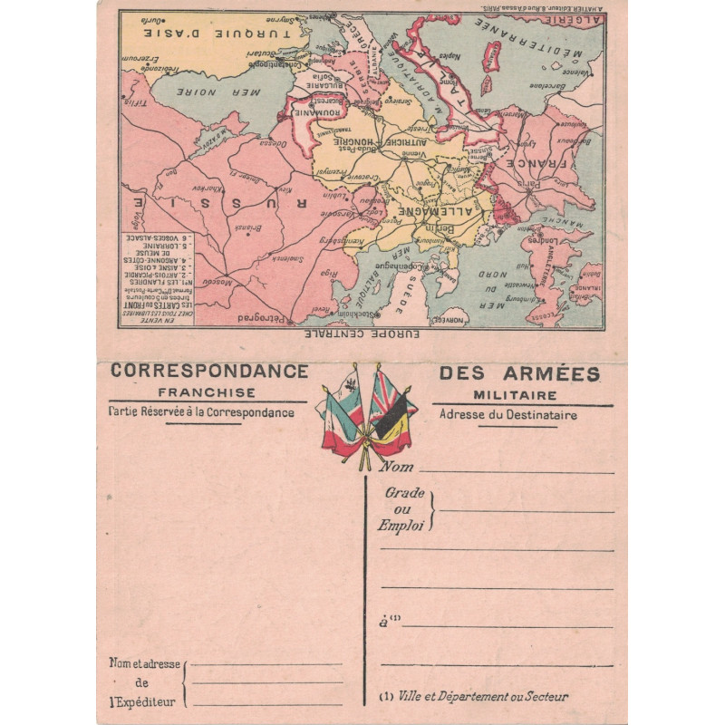 CARTE FM - CORRESPONDANCE DES ARMEES - CARTE GEOGRAPHIQUE DU FRONT N°2 - REGION ARRAS-AMIENS-LAON..