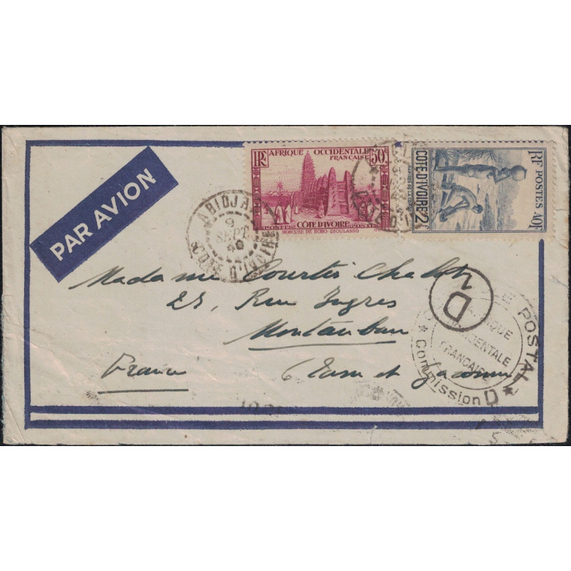 copy of COTE D'IVOIRE - AGBOVILLE - 1 AVRIL 1938 - LETTRE POUR PARIS.