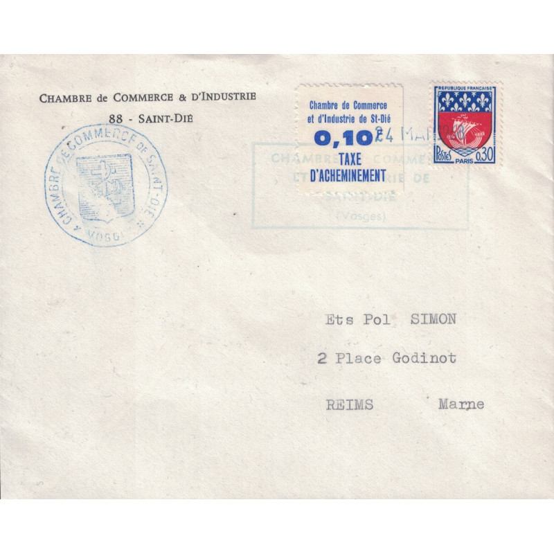 copy of VOSGES - GREVE DE ST DIE - LE 22 MAI 1968 - CHEFFER 0.30c ET VIGNETTE 0.10F DE GREVE - COTE 125€.
