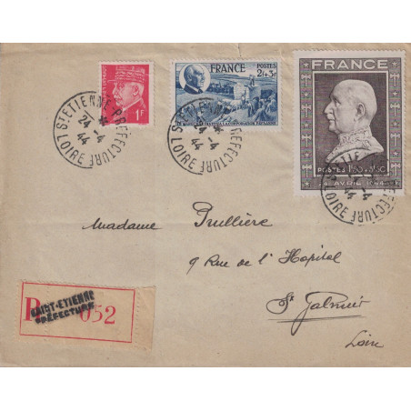 PETAIN - 3 EMISSIONS - No514-606 ET 607 SUR LETTRE RECOMMANDEE - ST ETIENNE - LOIRE - LE 24-4-1944.