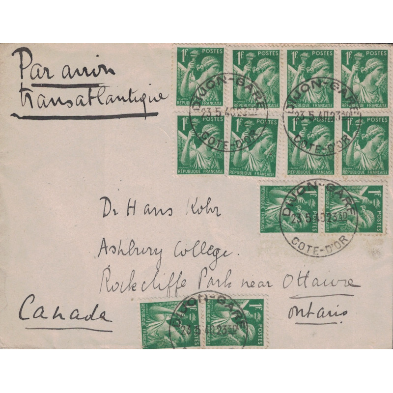 IRIS - N°432 x 12 SUR LETTRE DE DIJON GARE LE 25-5-1940 POUR LE CANADA.