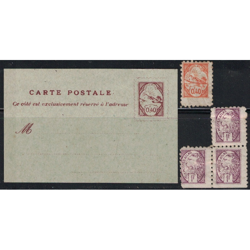 POSTE ENFANTINE - CARTE POSTALE NEUVE ET 4 TIMBRES NON UTILISES - PEU COURANT.