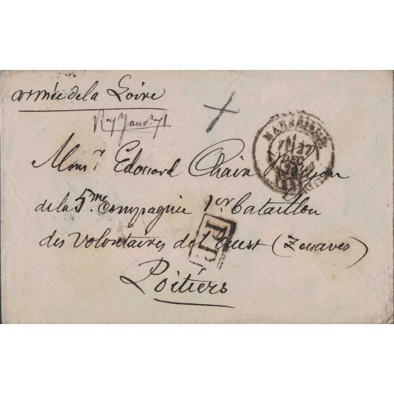 GUERRE DE 1870 - ARMEE DE LA LOIRE - MARSEILLE - LE 27 DECEMBRE 1870 - POUR LE 1er BATAILLON DES VOLONTAIRES DE L'OUEST AU MANS.