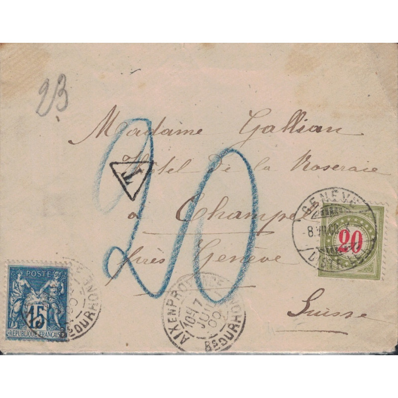 BOUCHES DU RHONE - AIX EN PROVENCE - LETTRE AVCE TAXE SUISSE 20 - LE 7 AOUT 1900.-