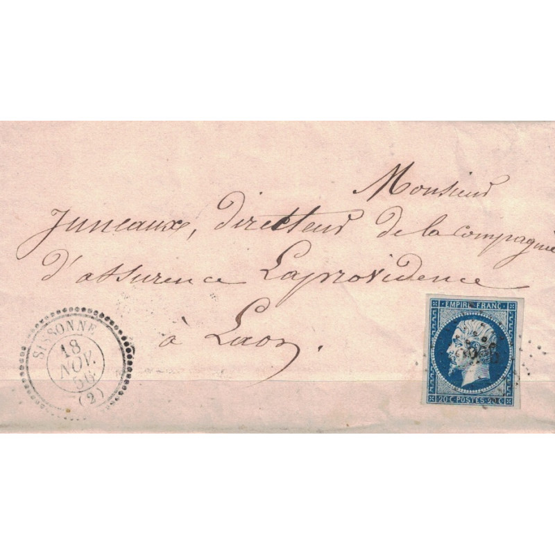 copy of AISNE - SOISSON 12-9-1864 AFFRANCHISSEMENT A 80c AVEC No22.