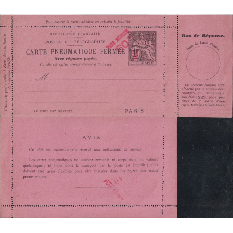 copy of CHAPLAIN - CARTE PNEUMATIQUE - 2f - NEUVE - COTE 70€.