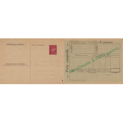 PETAIN - 1F20 - CARTE POSTALE DE SERVICE - 5000 POINTS - COMPLET AVEC FICHE COMPTABLE - RARE - COTE 450€.