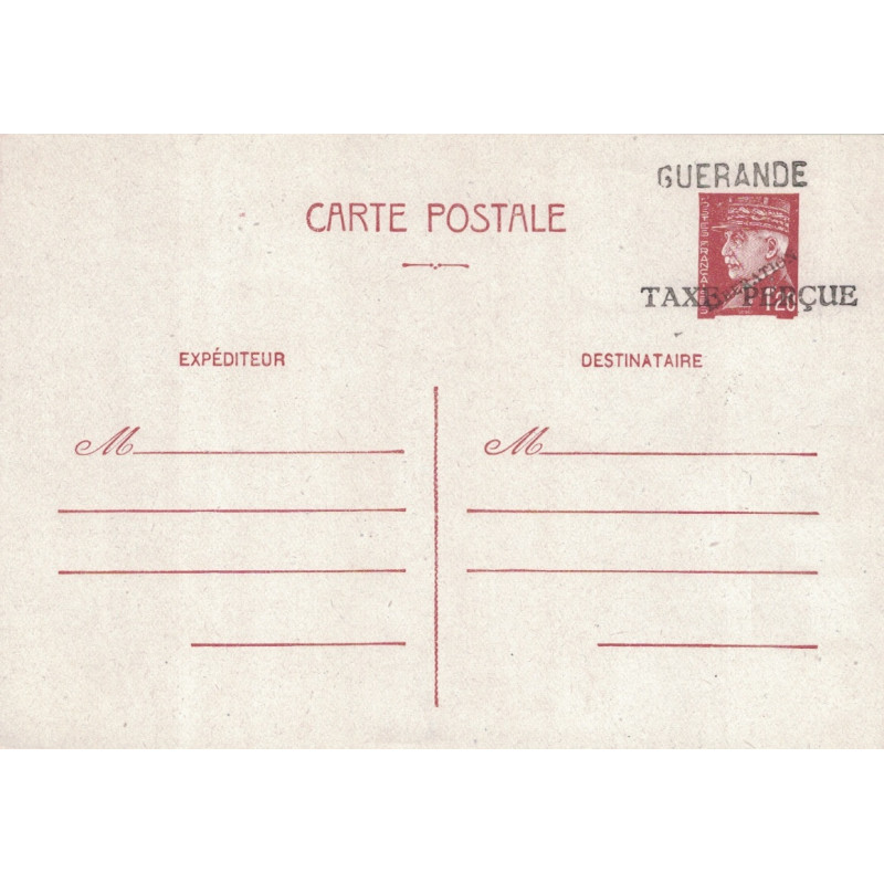 PETAIN - 1F20 - CARTE POSTALE SURCHARGE DIAGONALE LIBERATION + GUERANDE TAXE PERCU.